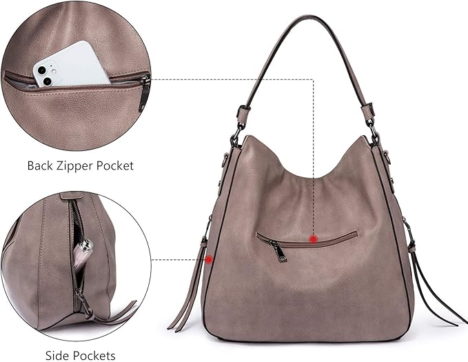Realer Hobo Crossbody Bags for Women Designer Faux Leather Hobo Handbags Retro Large Size Shoulder Bag Bucket Purse