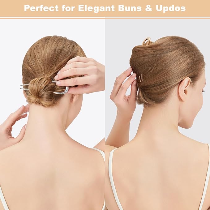 3 Pcs Metal French Hair Pins for Women Girls, U-Shaped French Twis Hair Pins for Buns, Elegant Hairstyle Accessories