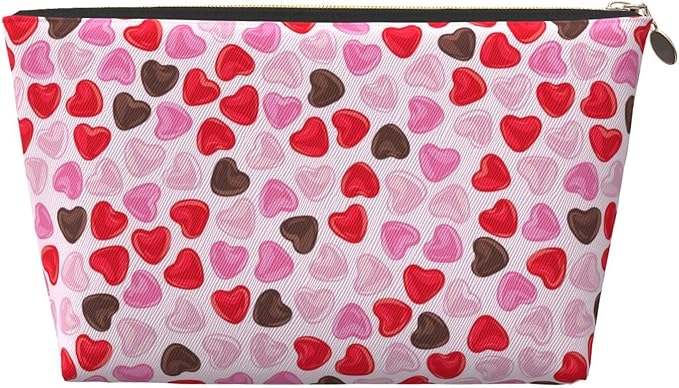 Cute Valentine's Day Hearts Makeup Bag Zipper Pouch Travel Portable Cosmetic Bag Organizer for Women