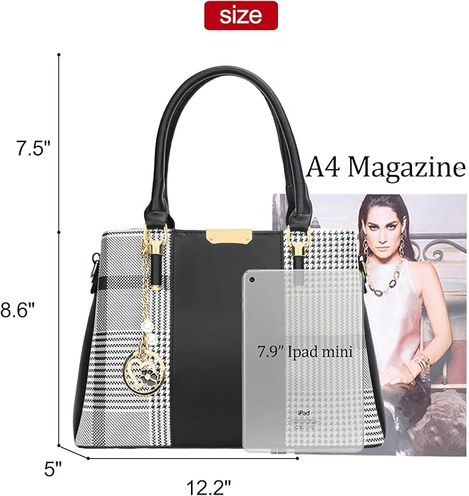 KKXIU 3 Zippered Compartments Purses and Handbags for Women Top Handle Satchel Shoulder Ladies Bags