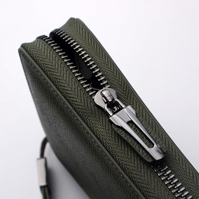 Women's Genuine Leather RFID Blocking Zip Around Wallet with Phone Pocket Large Capacity Travel Wristlet (Olive Green)