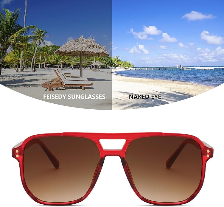 FEISEDY Retro Square Aviator Sunglasses Women Men 70s Vintage Trendy Plastic Frame Sun Glasses B2835