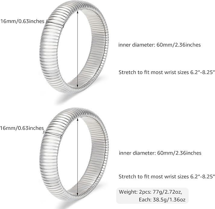 MISS RIGHT Gold Chunky Stretch Snake Chain Bangle Bracelets Stack for Women Trendy, 18K Gold Filled Stainless Steel Stretchy Womens Stackable Wristband Bangles Bracelet Set