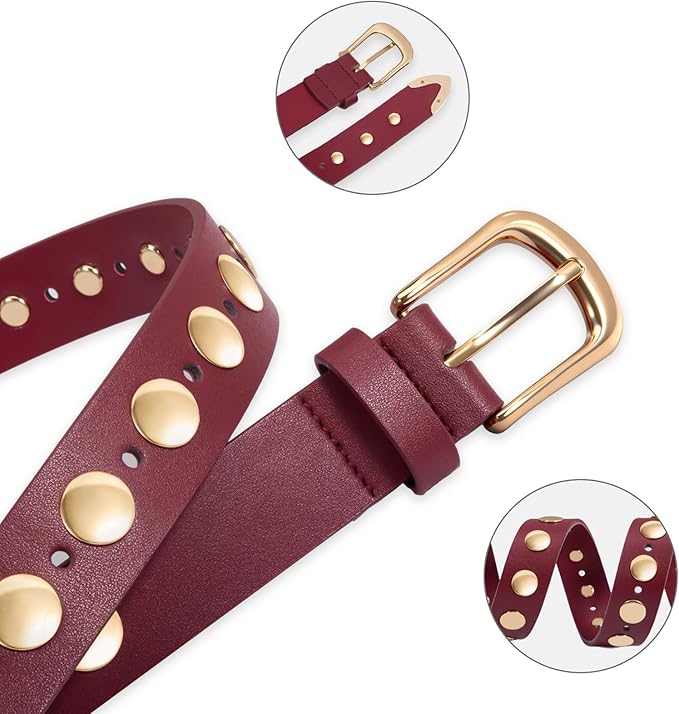 VATAN Women Leather Belt for Jeans Dresses Pants Fashion Ladies Casual Waist Belt with Gold Buckle