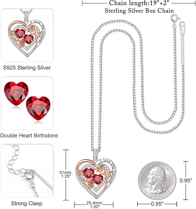 Iefil Mothers Day Gifts for Wife - Sterling Silver Birthstone Necklace Birthday Gifts for Her Wife