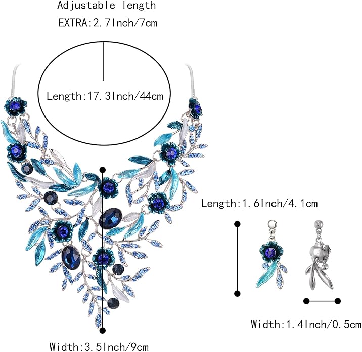 BriLove Wedding Bridal Leaf Cluster Jewelry Set for Women Crystal Flower Enamel Statement Necklace Dangle Earrings