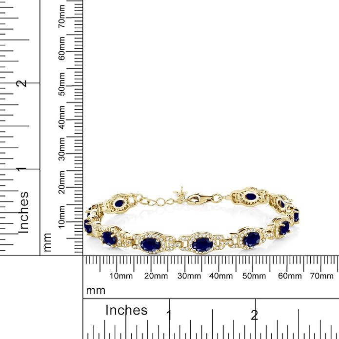 Gem Stone King 18K Yellow Gold Plated Silver Oval Gemstone Birthstone Tennis Bracelet For Women | Oval 6X4MM | 7 Inch With 1 Inch Extender | Fine Jewelry Gifts for Her Mom Women Wife
