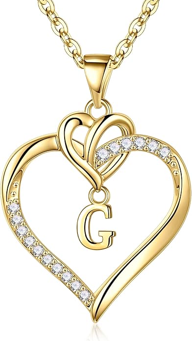 STORUP Gifts for Women Teen Girls - Heart Initial Necklaces for Women Girls, 14K-Gold-Plated Cubic Zirconia Initial A-Z Pendant Dainty Heart Necklaces for Teen Girl Jewelry Birthday Gifts