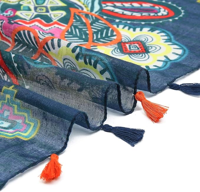 Yeieeo Boho Scarf for Women Lightweight Floral Printed Scarf Fall Winter Fashion Fringed Shawl