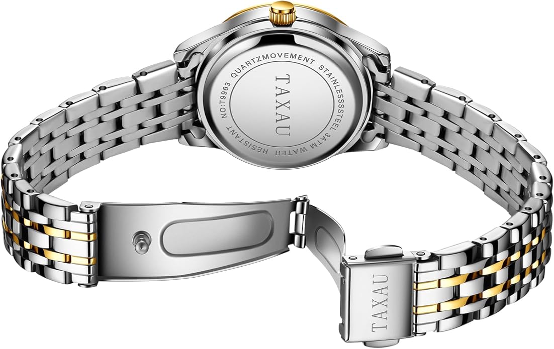 Gold Silver Two Tone Women Stainless Steel Watch Small Wrist ElegantDress Watch for Women Fashion Luxury Waterproof Day Date Analog Quartz Ladies Watches