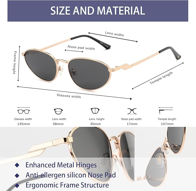 Retro Oval Sunglasses Womens Mens Trendy 2025, Fashion Y2K Narrow Oval Cat Eye Sun Glasses UV400 Protection VF2251