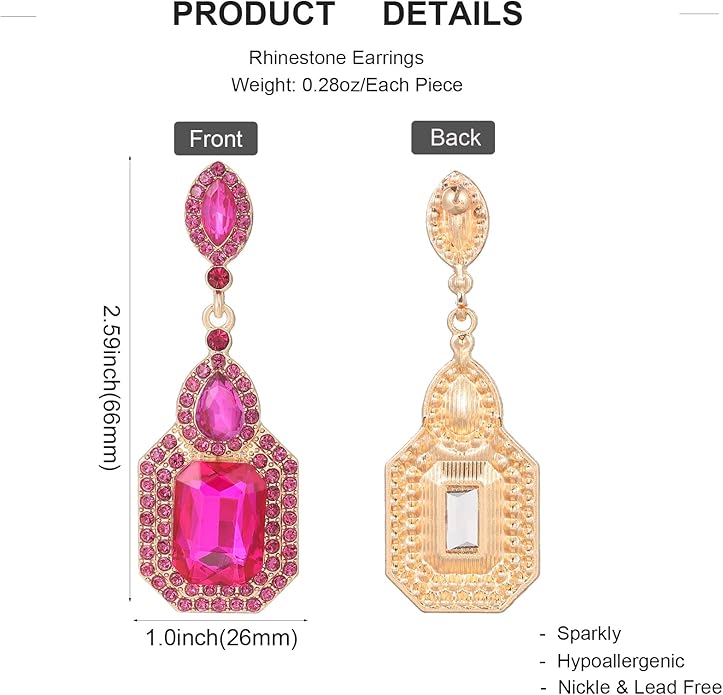 Vintage Rhinestone Dangle Statement Earrings Colorful Long Crystal Dangling Drop Earring for Women Formal Wedding Prom