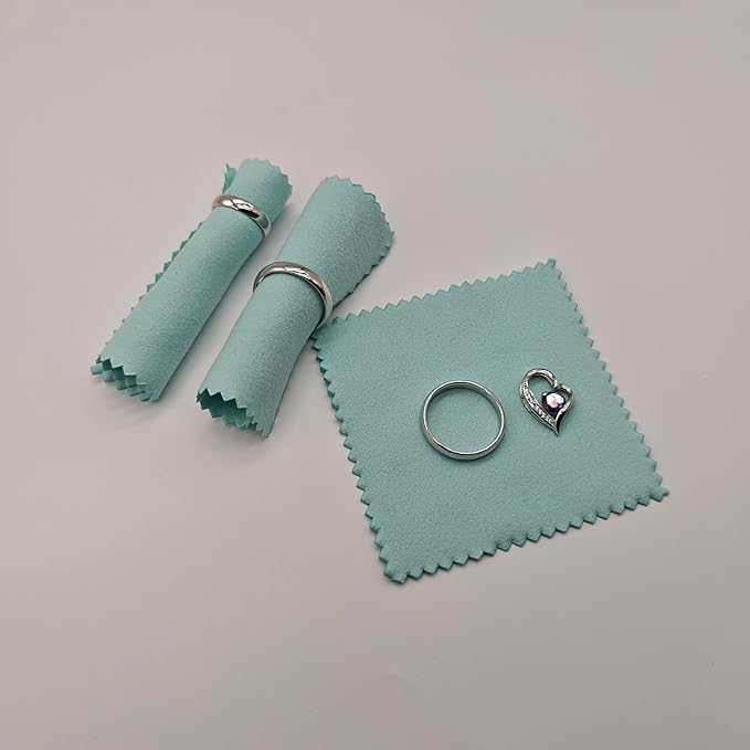 50PCS Silver Cleaning Cloth Suitable for Jewelry Cuffs Polishing Cleaner for Sterling Silver Gold Platinum Copper Silverware, Long-Lasting, Cost-Effective, and Small Easy to Carry- Aqua Blue