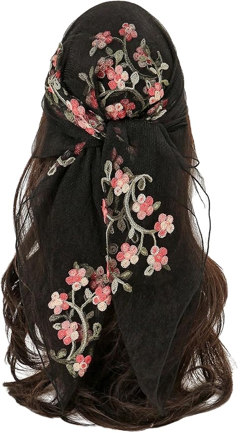 Floerns Women's Flower Embroidery Hair Scarf Headband Sheer Lace Hair Bandana