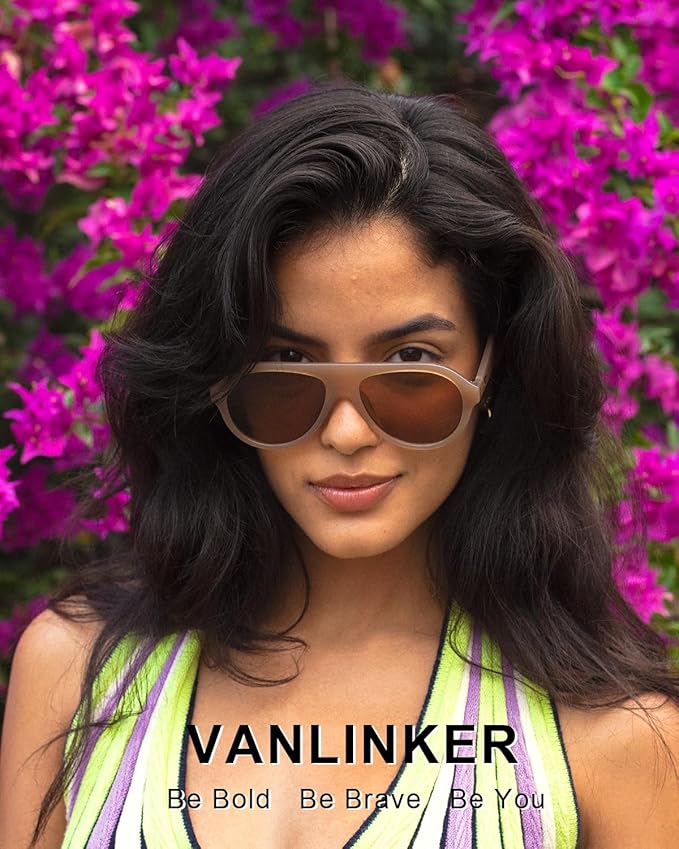 VANLINKER Retro Aviator Polarized Sunglasses for Men Women Trendy 70s Vintage Plastic Frame Sun Glasses VL9750