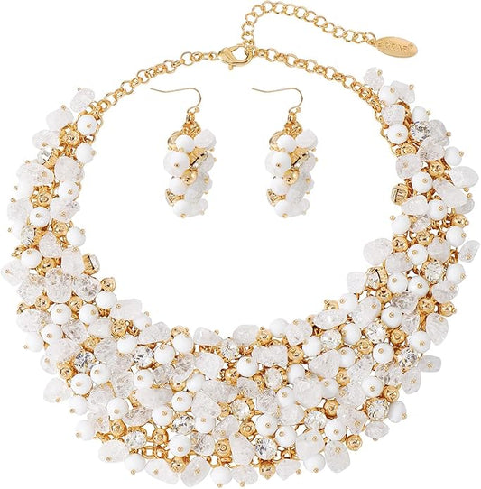 Bocar Fashion Crystal Chunky Collar Statement Necklace Earring Set for Women Gift (NK-10260)
