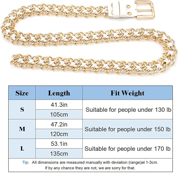 Glamorstar Gold Metal Punk Belts Leather Chain Waist Belt for Women Dresses