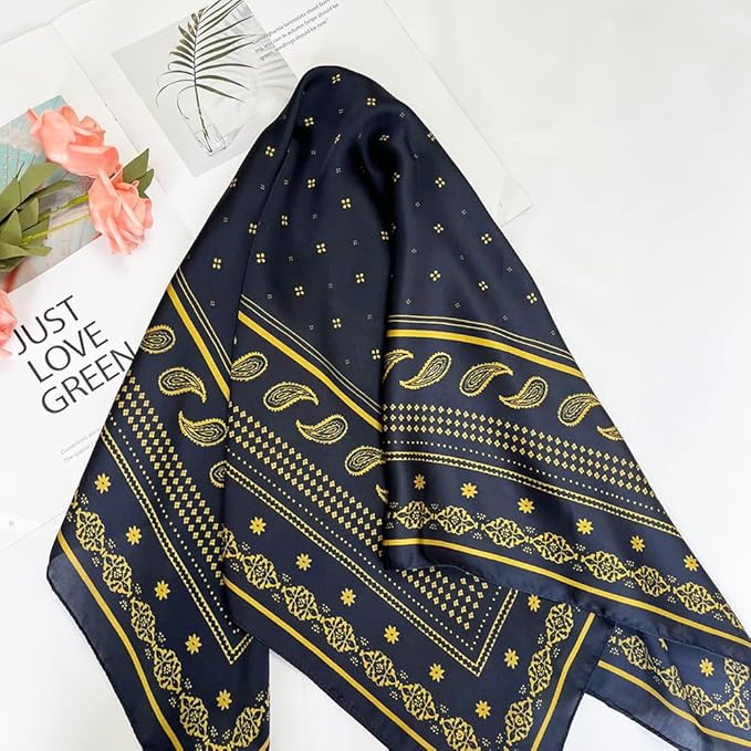 FONYVE Silk Feeling Scarf Medium Square Satin Head Scarf for Women 27.5 × 27.5 inches