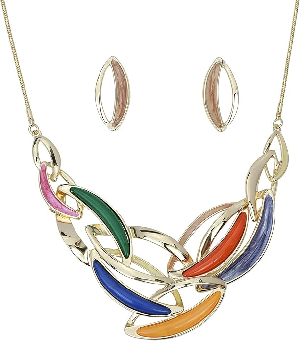 Vintage Statement Jewelry Set Leaf Floral Bohemian Boho Statement Necklace Earring Set Crystal Fashion Costume Jewelry