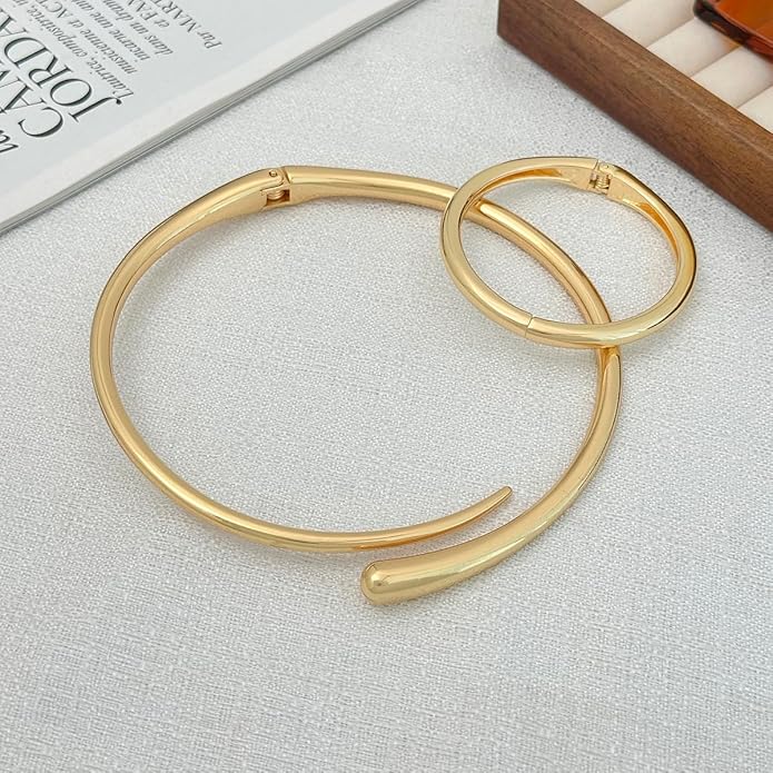 Chunky Gold Choker Necklace for Women With Bracelets, 18K Gold Plated Statement Teardrop Collar Silver Minimalist Fashion Accessories Jewelry Gifts