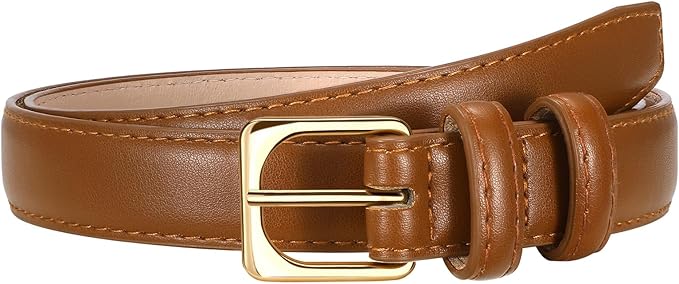 VONMELLI Womens Thin Leather Belt for Jeans Pants Dress Fashion Skinny Belt with Gold Buckle for Women