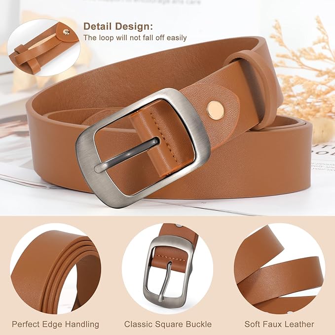 VONMELLI 2 Packs Women Leather Belts for Jeans Fashion Leather Ladies Waist Belt
