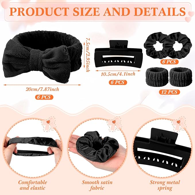 Spa Party Favors Pink Sleepover Party Supplies Bow Headband Wristband Scrunchies Hair Clip Jewelry Case Makeup Bag Mirror for Women Bridesmaid Return Gifts(Black,48 Pcs)