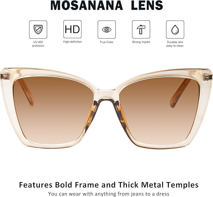 mosanana Oversized Cat Eye Sunglasses for Women Trendy Style MS52028