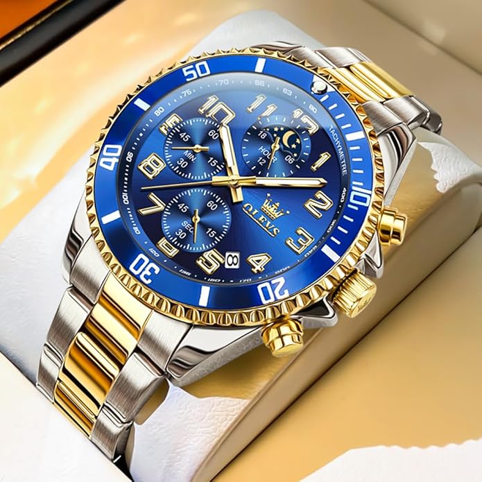 OLEVS Mens Watches Big Face Stainless Steel Waterproof Date Analog Quartz Watches Fashion BusinessWrist Watches for Men…