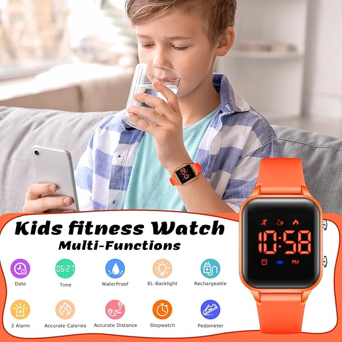 L LAVAREDO Kids Digital Watches for Boys Girls,Waterproof Sport Watch with Pedometer Stopwatch Vibration Alarm for Ages 5-13,No App Fitness Tracker Watch for Kids Teens Birthday Christmas Gifts