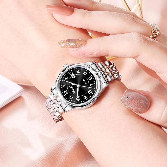 Womens Watch Fashion Dress Waterproof Silver Watches for Women Casual Easy Read Quartz Analog Women's Watch Two Tone Stainless Steel Ladies Watches with Day Date