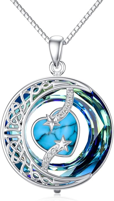 TOUPOP Birthstone Necklace 925 Sterling Silver Moon and Star Pendant with Blue Crystal Celtic Moon Jewelry Birthday Valentines Day Gifts for Women Mom Wife Her