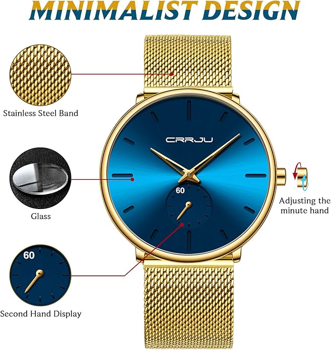 Mens Watches Ultra-Thin Minimalist Waterproof - Fashion Wrist Watch for Men Unisex Dress with Stainless Steel Mesh Band