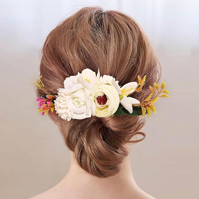 Flower Hair Clip for Women - Elegant Hair Accessory for Wedding, Party & Daily Wear (White 1)