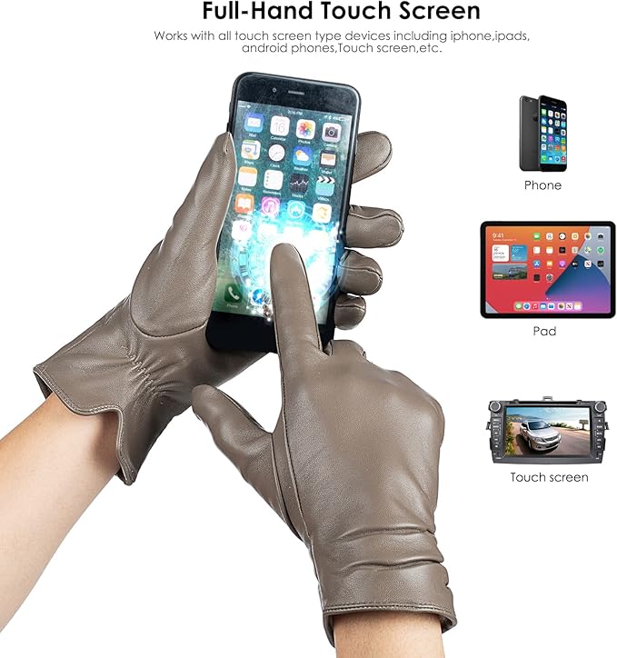 Dsane Womens Winter Leather Touchscreen Texting Warm Driving Lambskin Pure Genuine leather Gloves