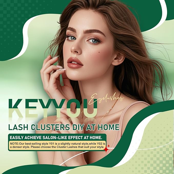 Lash Clusters 96pcs Individual Lashes Y01 C Curl 14mm Eyelash Clusters KEYYOU Volume Wispy Lash Extension Soft&Comfortable Easy DIY at Home(Y01,C-14mm)