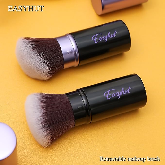 Retractable Kabuki Makeup Brushes 2 Pcs Blush Brushes Set Portable Powder Brushes with Flat and Angled Top for Liquid Cream Cosmetics Travel, large/1.18inch(violet)