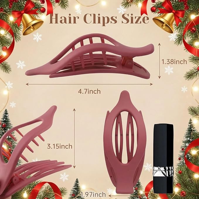 French Flat Hair Clips for Women - 6Pcs Flat Hair Claws for Thin Thick Hair Strong Hold No Slip Grip Hair Claw Clips for Women Girls (Matte Dark color(L:4.6 IN, W:1.97IN))