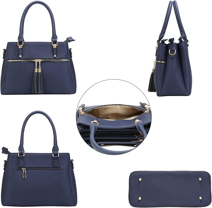 KKXIU Women Satchel Bags Handle Shoulder Handbags and Purses Pockets Zipper Leather Crossbody Bags