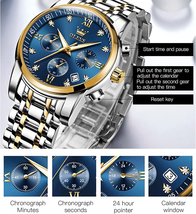 OLEVS Mens Watches Waterproof Stainless Steel Adjustable Bracelet Watch Quartz Analog Watch for Men Fashion Business Classic Mens's Wrist watch's Casual Watches Gold/Blue/Black/White/Face/Dial