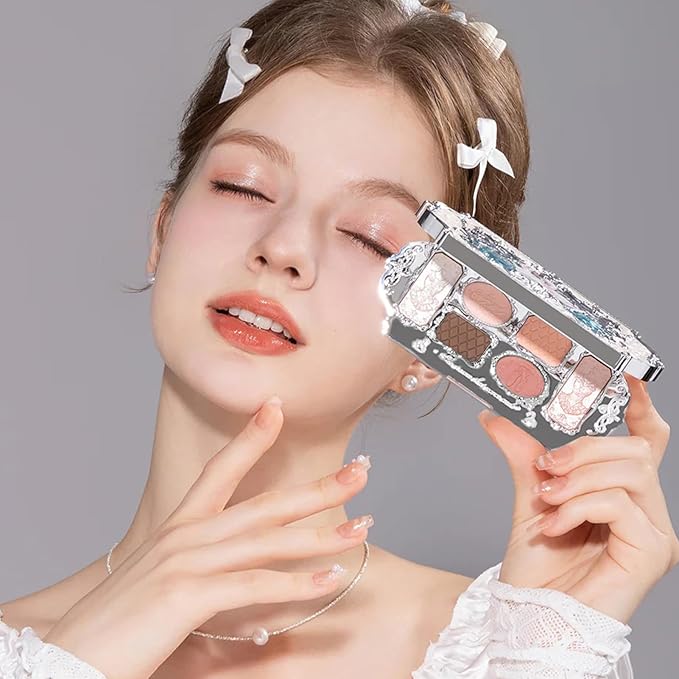 Flower Knows Swan Ballet Six-Color Makeup Palette,Neutral Pink Eyeshadow with 4 Matte + 2 Shimmer Shades,Blendable Smooth Cute Eye Makeup,0.23 Oz(01 White Swan)