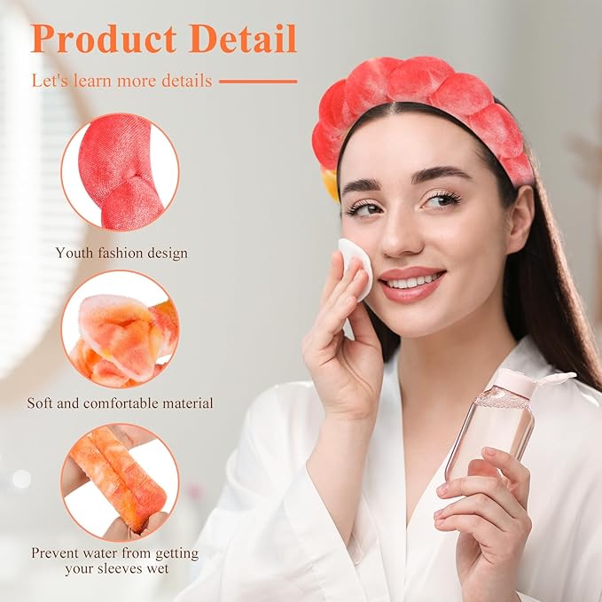Spa Headband & Wristband Set for Women – Puffy Sponge Makeup Headband for Washing Face, Skincare Hairband, Cute Presents for Teenage Girls and Trendy Teen Girl Gifts