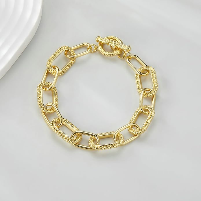 Mytys Link Bracelet for Women Gold and Silver 2 tone Circles Chain Wire Bangle Bracelets