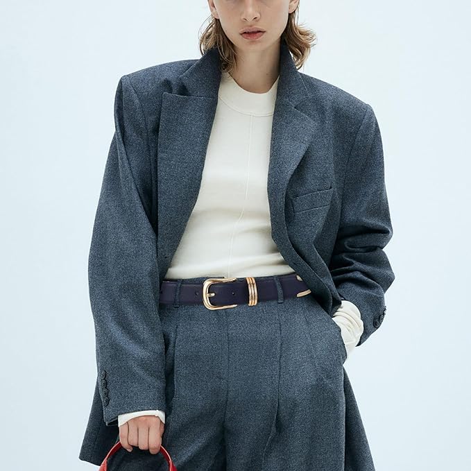 Women's Leather Belts with Gold Buckle Fashion Leather Waist Belt Elegant Ladies Belts for Jeans Dress & Casual Wear