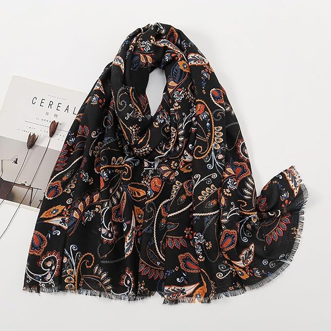 YOUR SMILE Large Boho Scarf for Women Lightweight Floral Printed Scarves Fall Winter Fashion Fringed Shawl wraps