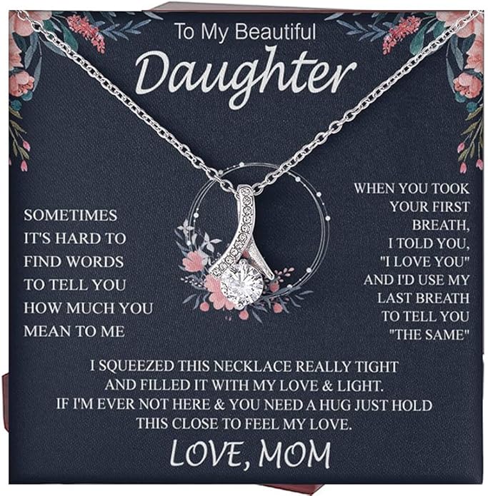 VIRAGIL To My Daughter Gift Necklace From Dad or Mom - Badass Daughter Jewelry With Heartfelt Message & Elegant Box