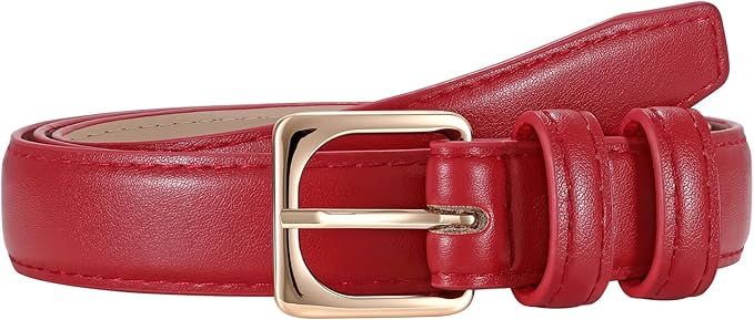 JASGOOD Women Leather Belt Fashion Ladies Skinny Leather Waist Belt for Pants Jeans Dress with Gold Buckle