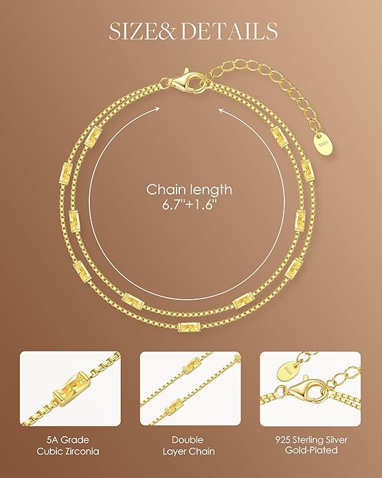 LOUISA SECRET Birthstone Bracelets for Women, 925 Sterling Silver Dainty Simple Women Charm Link Bracelet, Birthday Anniversary Christmas Jewelry Gifts for Women Wife Mom Her