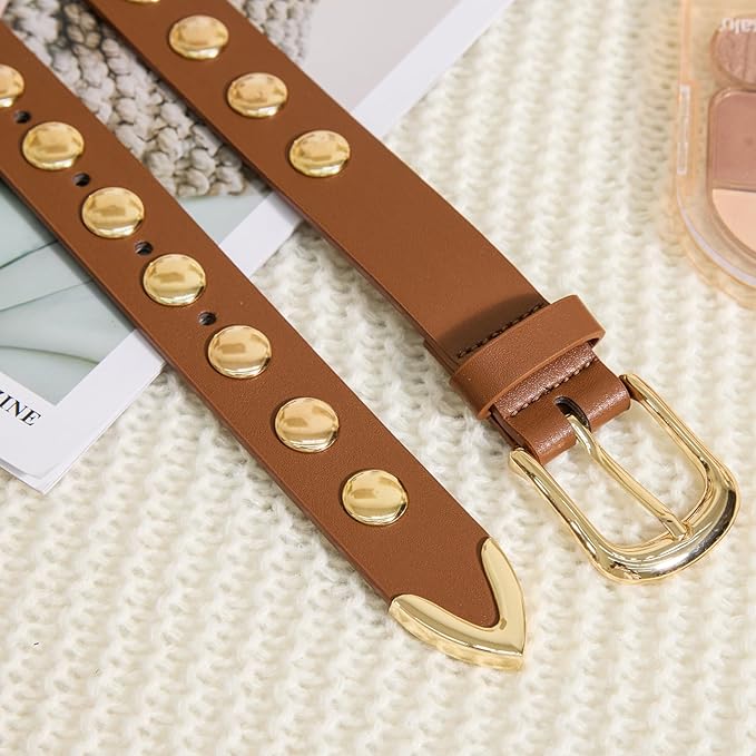 VATAN Women Leather Belt for Jeans Dresses Pants Fashion Ladies Casual Waist Belt with Gold Buckle