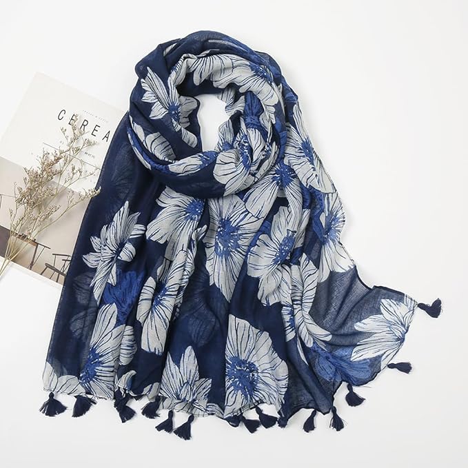 YOUR SMILE Large Boho Scarf for Women Lightweight Floral Printed Scarves Fall Winter Fashion Fringed Shawl wraps